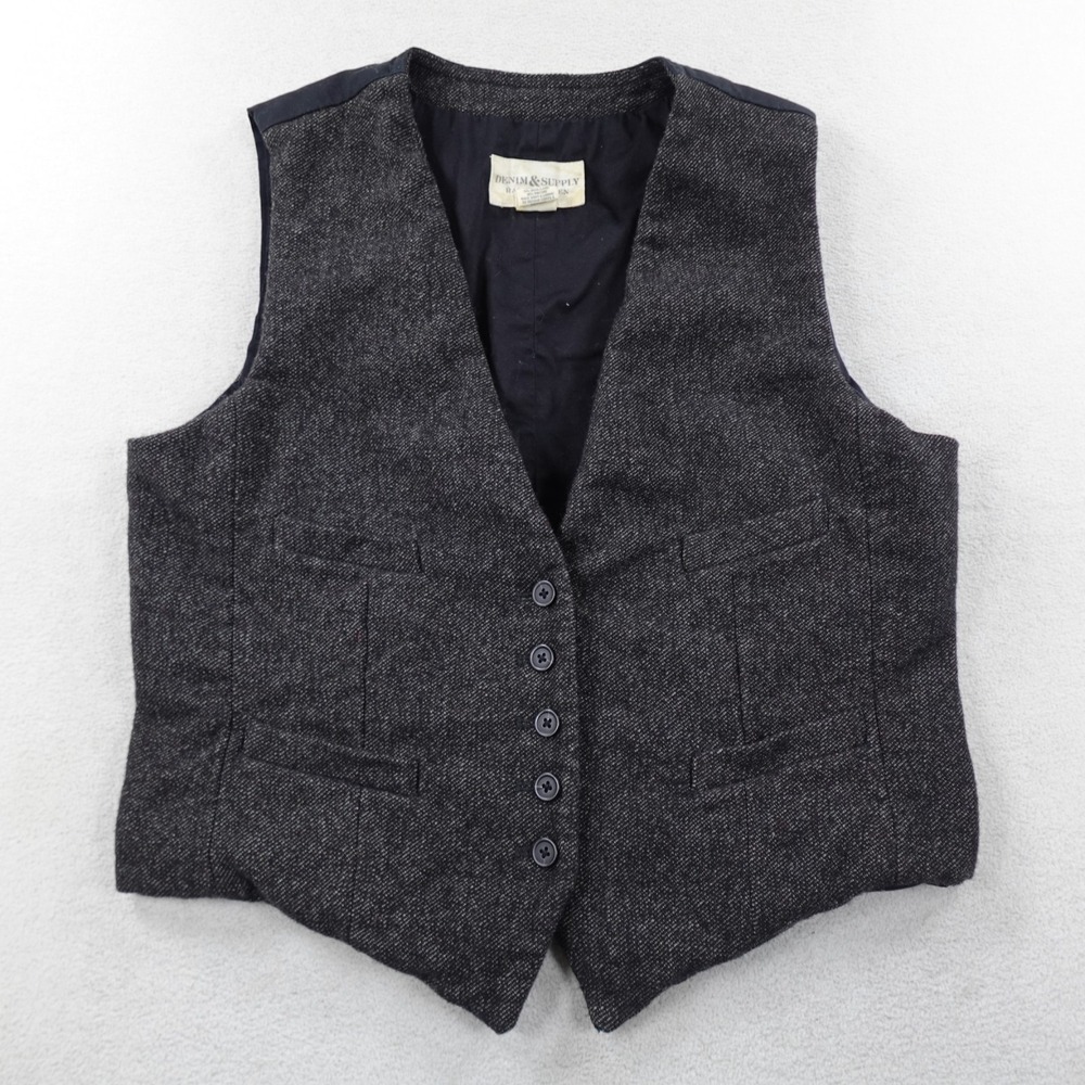 Denim Supply Ralph Lauren Wool Tweed Vest Mens XL Black Heather Work Dress